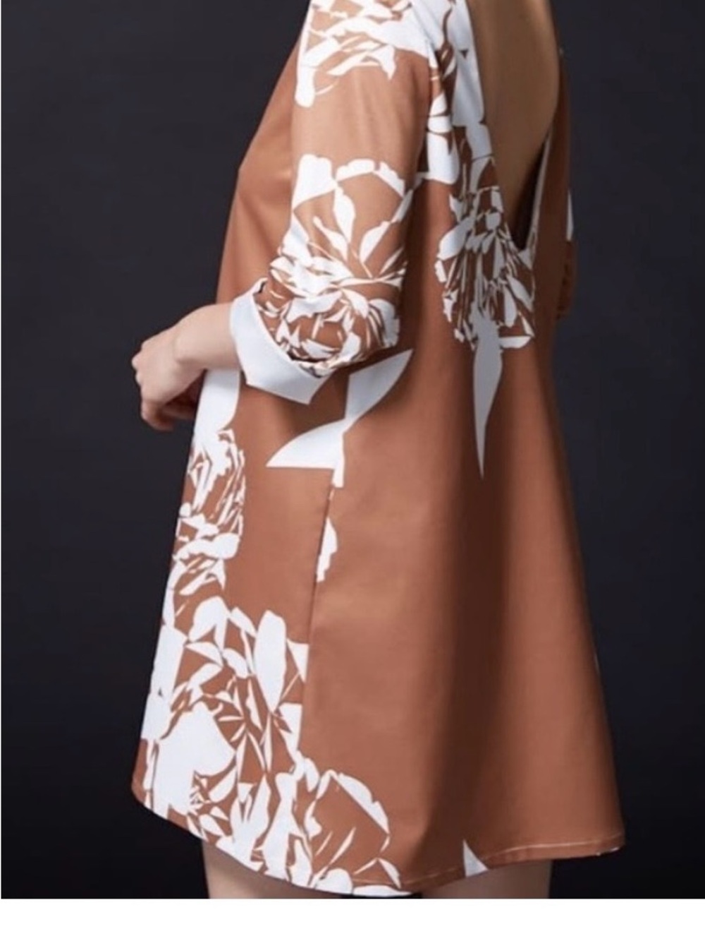 Anthropologie Brown and White Floral Backless Shift Dress